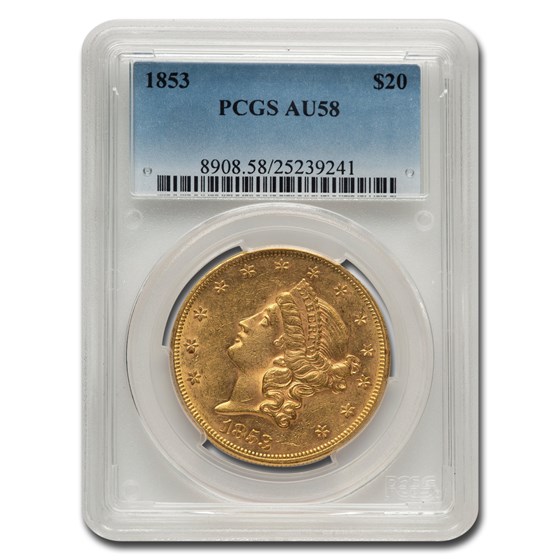 1853 $20 Liberty Gold Double Eagle AU-58 PCGS 1853 $20 Liberty Gold Double Eagle AU-58 PCGS